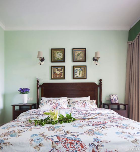 美式田园卧室床装饰布置