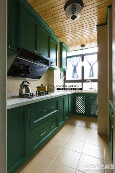 绿色装修厨房橱柜图片