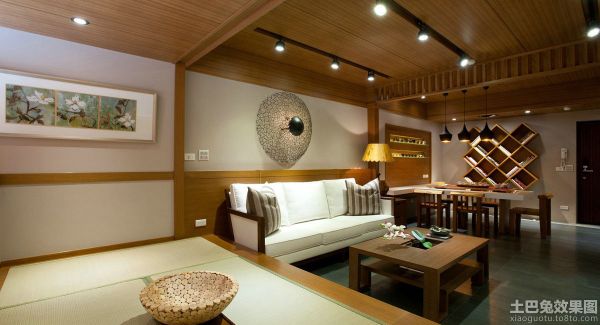 日式客厅实木家具摆放图片