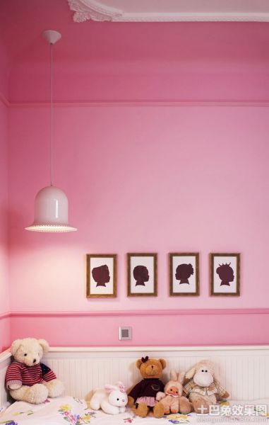 粉色儿童房墙面乳胶漆装修效果图