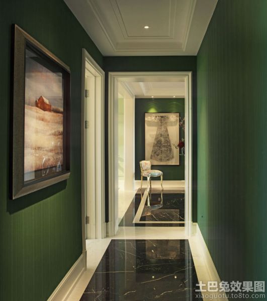 美式家居走廊墙面绿色涂料效果图