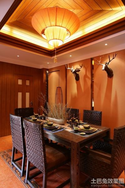 东南亚风格装饰餐厅吊顶图片