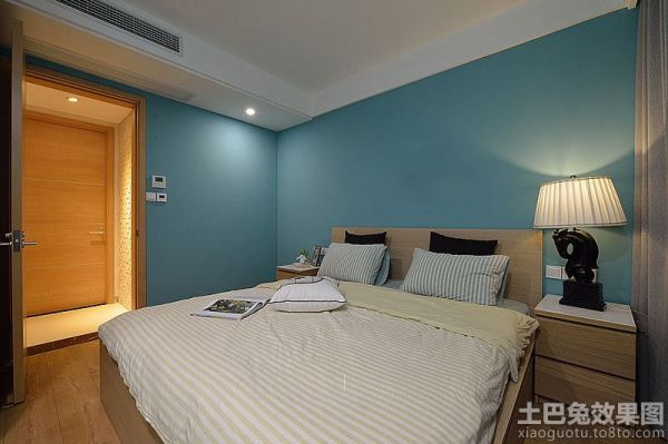 卧室墙面蓝色乳胶漆效果图