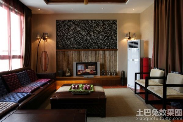 东南亚设计客厅电视背景墙图片