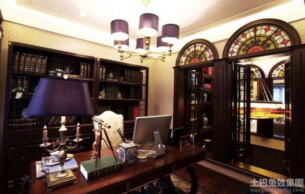 古典美式别墅书房精装图片