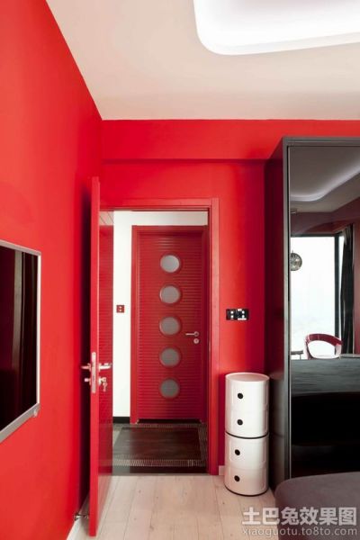 现代家居卧室墙面红色墙漆效果图