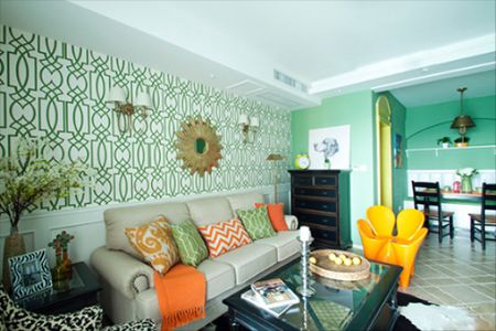 现代美式二室二厅 清新绿色充满活力