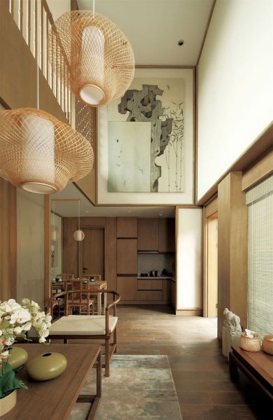 日式家装别墅中空客厅效果图欣赏
