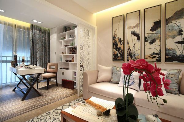 新中式风格三居室家庭装修设计效果图欣赏