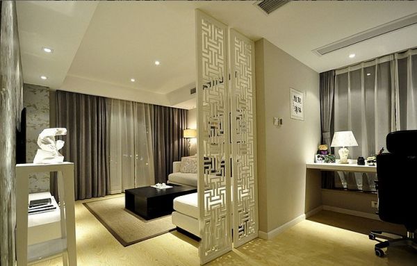 中式风格公寓客厅隔断架图片