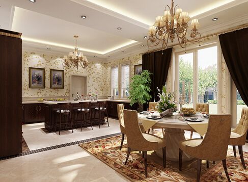 这套房子结合欧式和美式两种设计风格，以白色、浅黄和深实木色为主色调，在选材上，选用欧式的吊灯以及家具，在风格上，大多采用美式的风格，在家里还设有一个台球桌，节假日和邀朋友一起来家休闲娱乐，整个空间既有欧式风的豪华大气又兼有美式风的浪漫，正是一种设计两种格调，美极了。