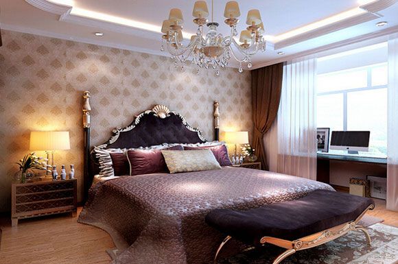 这间卧室给人一种精致典雅的感觉，以紫色为主的设计，显得神秘而又高贵，整个家居搭配显得卧室十足的温馨。
