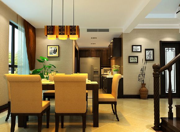 客厅是连接内外，沟通感情的主要场所，是最能体现业主生活品味和情调的地方，设计通过颜色的整体搭配和独特的造型突出了新中式的风格，轻装修重装饰的理念，更完美的突出了业主的品位。以亮色和木色为主调，木头造型和现代风格的背景墙让中式和现代的感觉交替出现。淡金色的墙面在古典与现代中穿插了奢华的味道更好的体现出品味的气息，灯光以暖黄色采光为主，在高贵典雅中还透露出家庭的温馨。