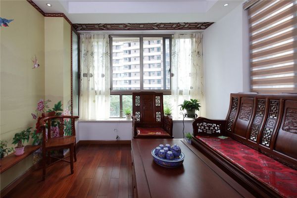 中式现代三居室家装图片