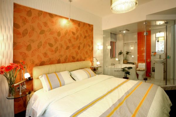 现代橙色主题卧室设计装修