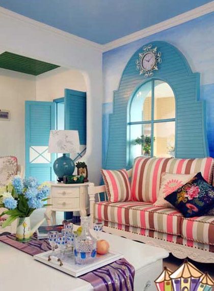 蓝色是地中海风格的主打经典色调，蓝白的设计，让整个居室散发着浓浓的地中海气息，让你的生活回归自然，你爱吗？