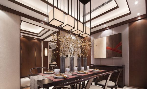 中式风格装饰别墅餐厅设计效果图