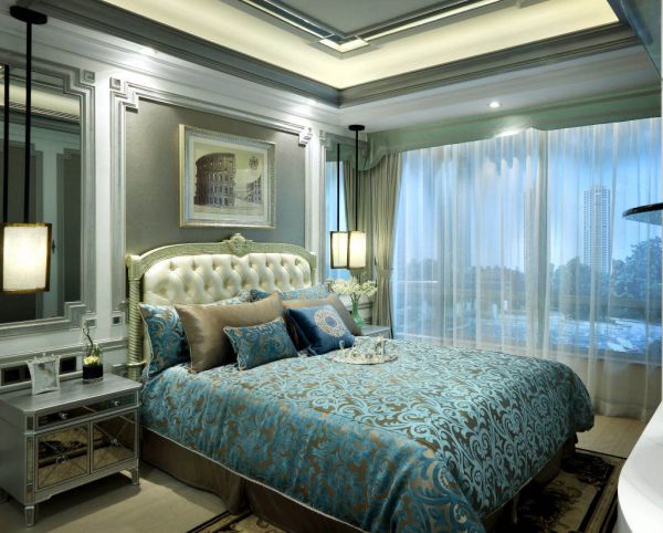 梦幻奢华欧式蓝色卧室设计