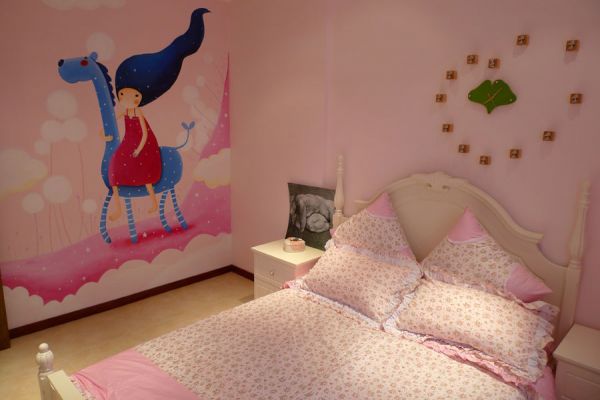 粉色简约美式儿童房设计
