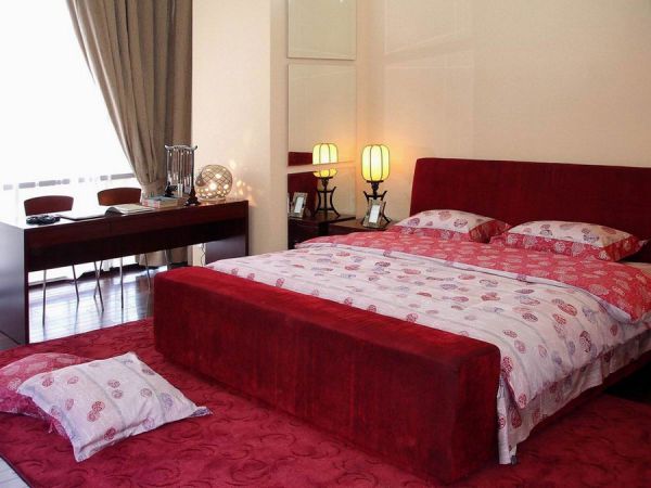 红色新中式卧室布置