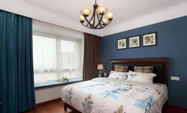 美式蓝色家装卧室案例