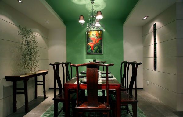 清新绿色中式餐厅家装