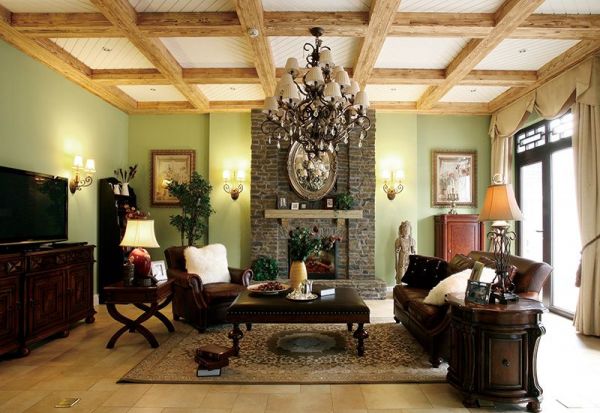 美式风格复古别墅客厅案例图片