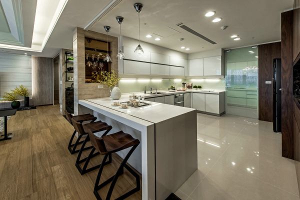 现代简约设计别墅开放式厨房图片