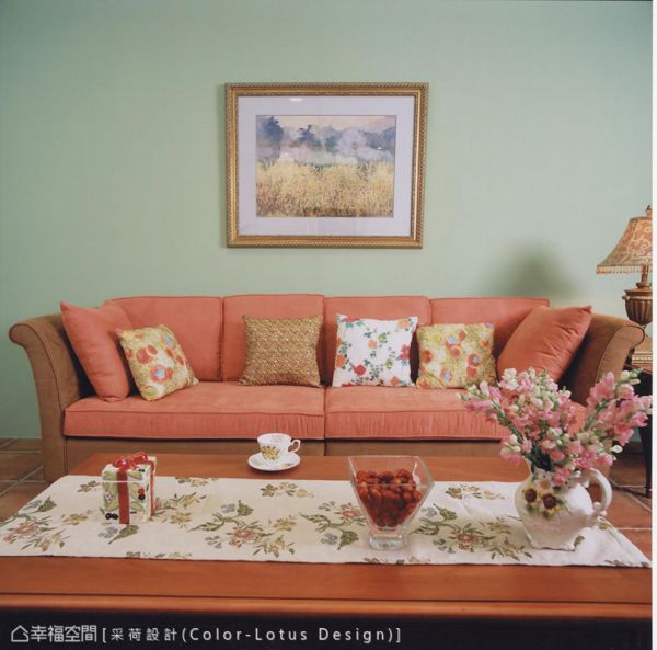粉彩画般的田园风格沙发背景墙效果图