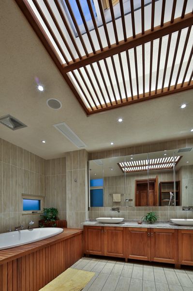 中式原木设计卫浴家装效果图