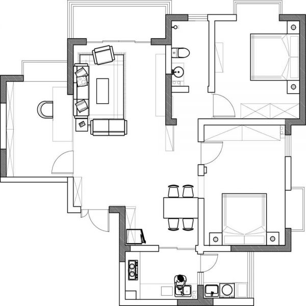 110平混搭风格公寓，三居室也能超级精致