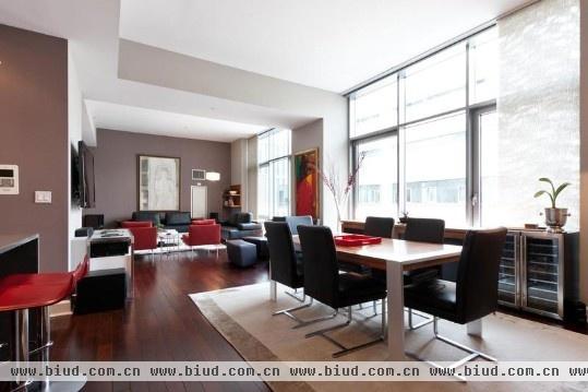 温暖大气 曼哈顿上西区黑红主题现代公寓(图)