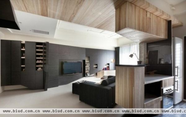 多面体木地板居室 冷色调的优雅空间