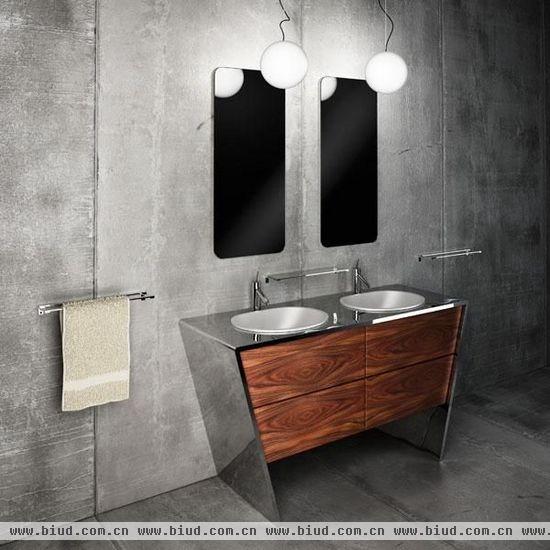 刚柔并济 不锈钢与木质材料搭配的卫浴间设计