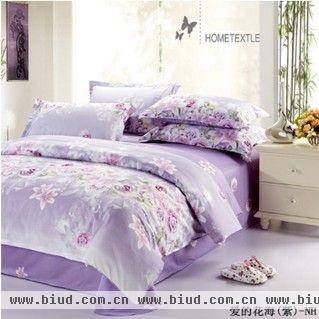 好睡眠床上用品四件套 全棉斜纹纯棉床单四件套 爱的花海--紫
