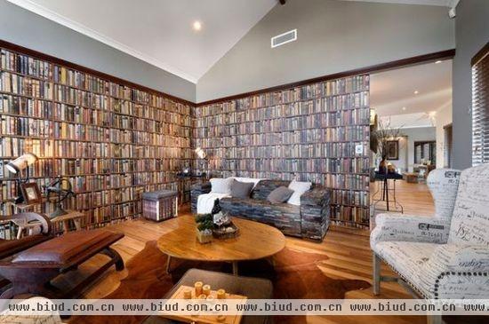 书架印花壁纸 给你一个海量图书馆的家