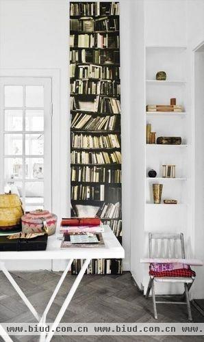 书架印花壁纸 给你一个海量图书馆的家