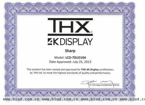 夏普LCD-70UD10A 4K电视获THX认证