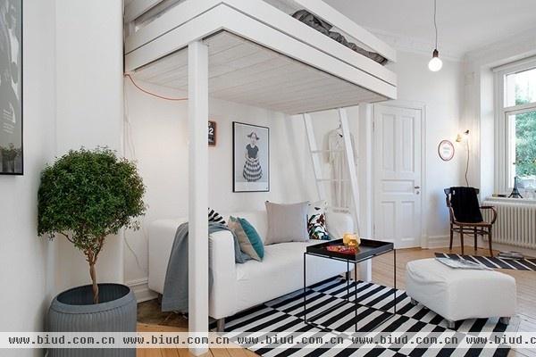 卧室藏在客厅里的瑞典 46平米公寓设计(组图)