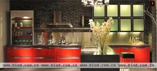 美高印象厨柜红色烤漆整体橱柜效果图 现代简约风格