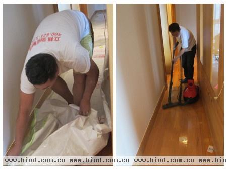 地板保护膜拆除后需先用吸尘器除尘