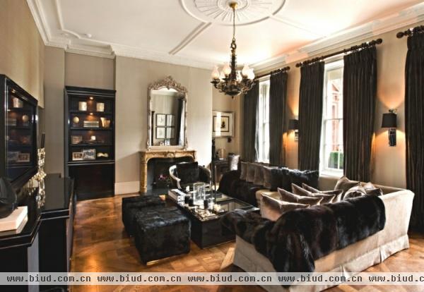 优雅梅菲儿联排别墅设计 伦敦复古风格客厅