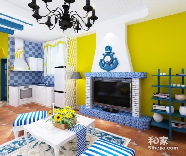 110平三居室孩童时代的蓝色地中海 梦幻自然风