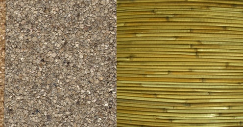 图为：柔然壁纸之天然材质壁纸（左图为云母片、右图为草编）