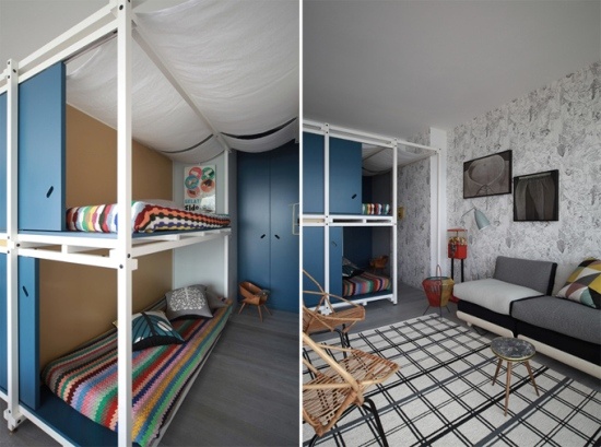 法国40平公寓合理规划 黑白壁纸增添时尚(图)