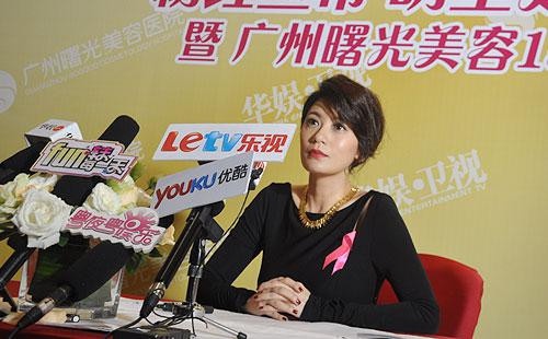 明星贾静雯在曙光粉红丝带公益活动上接受记者采访