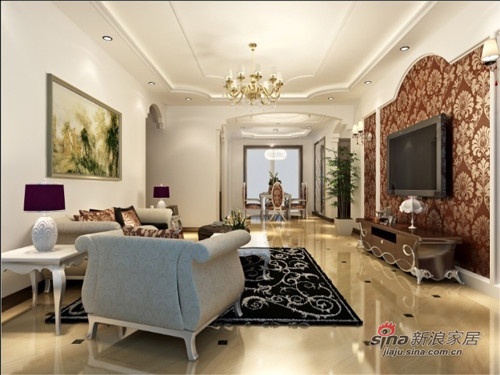 所属作品：高贵不失典雅之家-158平欧式现代装修案例 居室：三居 风格：欧式