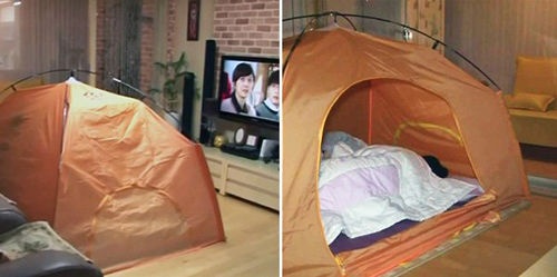 这个冬天，韩国人在卧室里睡帐篷