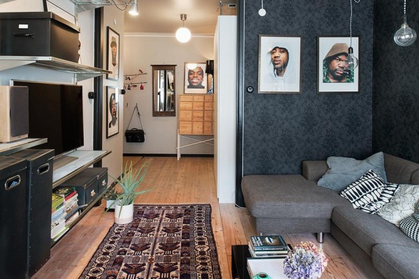 瑞典43平米纯黑系男子单身公寓布置（组图）