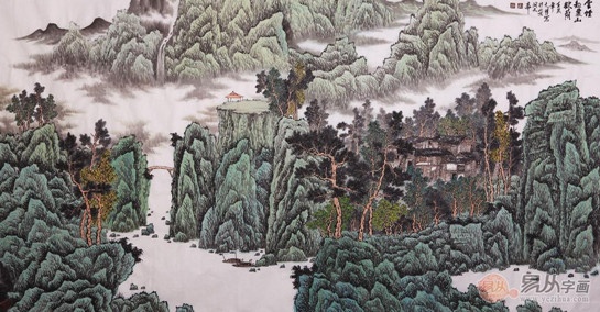  吴大恺六尺横幅山水画作品《云烟起处山欲荫》